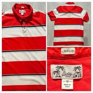 Bixby Nomad Mens Polo Red White Stripe Short Sleeve Cotton Summer, Spring, City